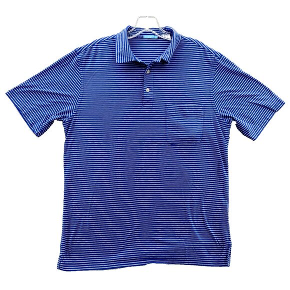 J. McLaughlin Polo Shirt Mens Medium Blue Striped Golf Preppy Tennis core Sports - Picture 1 of 9